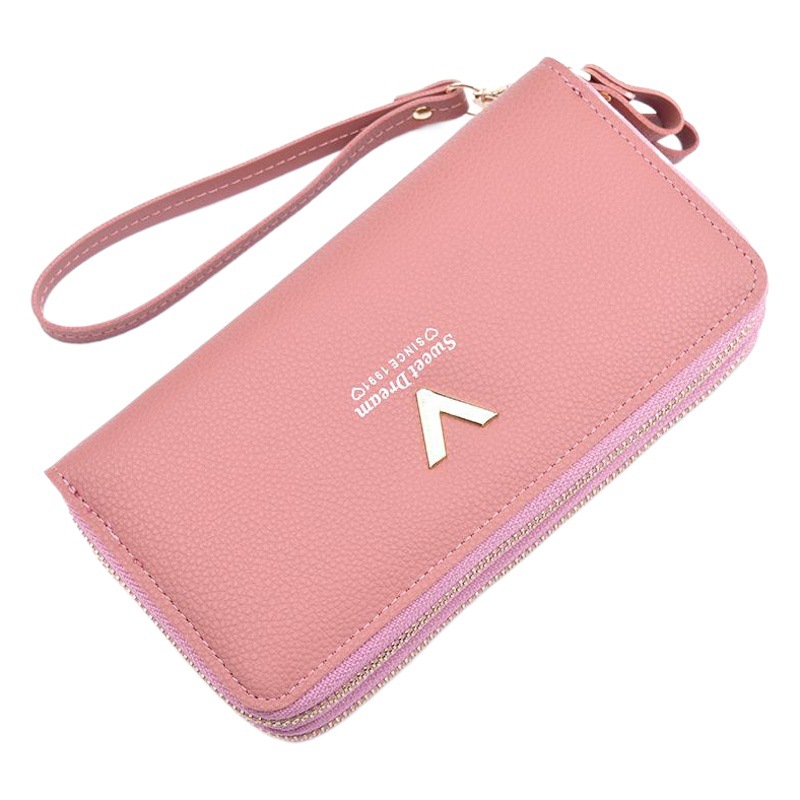 New wallet women's double zipper long clutch fashionable simple lychee pattern large capacity double-layer wallet mobile phone bag