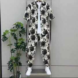 【现货】613夏季男士新款套装潮流碎花薄款时尚运动休闲冰丝舒适