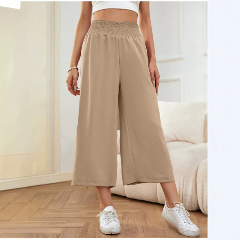 High-waisted, drapey, wide-leg, cropped pants for women, summer loose-fitting, solid color casual pants, European and American style, versatile design High-waisted, drapey, wide-leg, cropped pants for women, summer loose-fitting, solid color casual pants, European and American style, versatile design