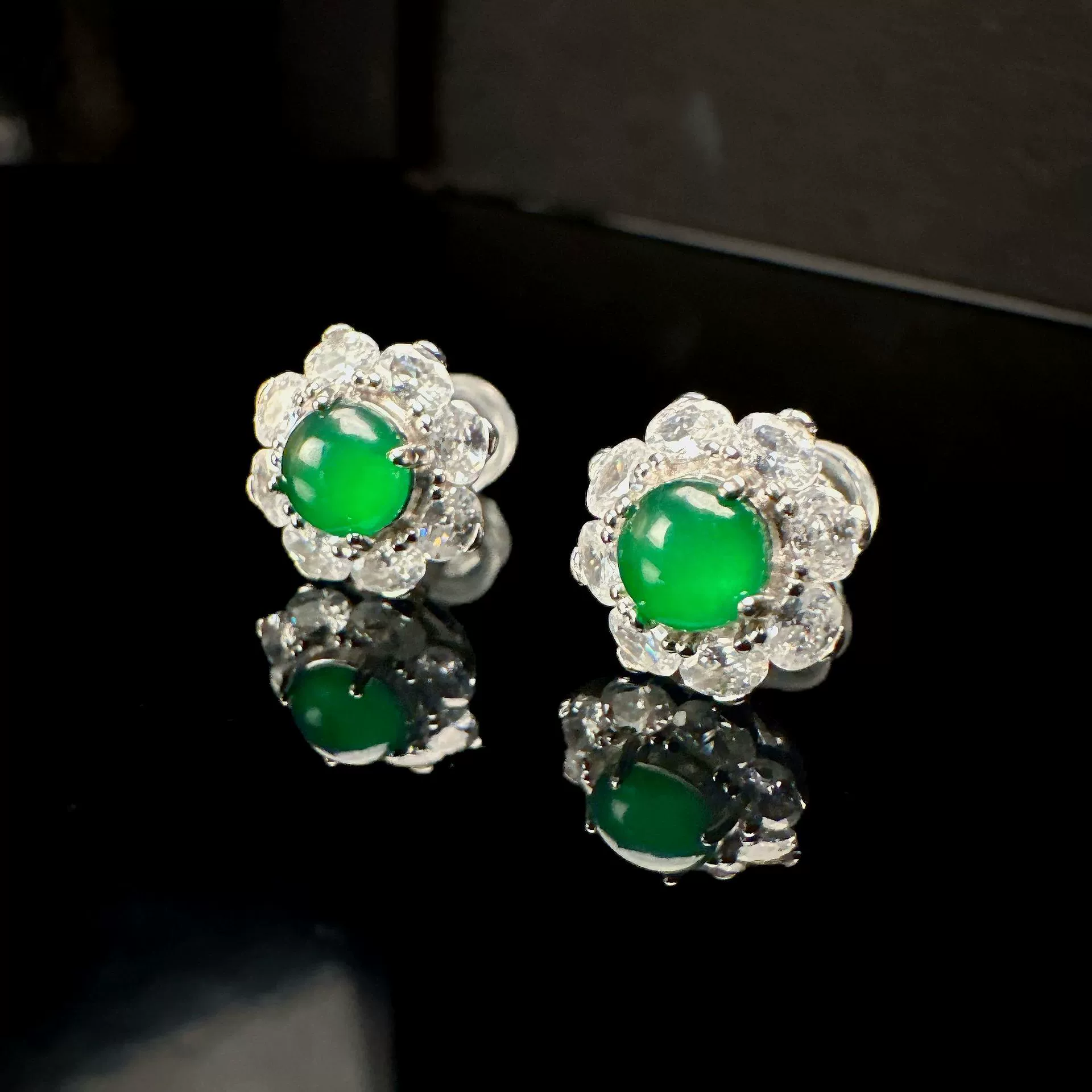 Гватемальские серьги из натурального нефрита 5 мм, серебро S925, инкрустированные цветами, полные бриллиантов, доступные роскошные универсальные серьги