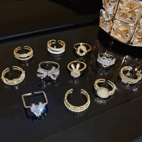 Light luxury niche micro-paved zircon butterfly ring for women ins trendy open design plain ring index finger ring wholesale