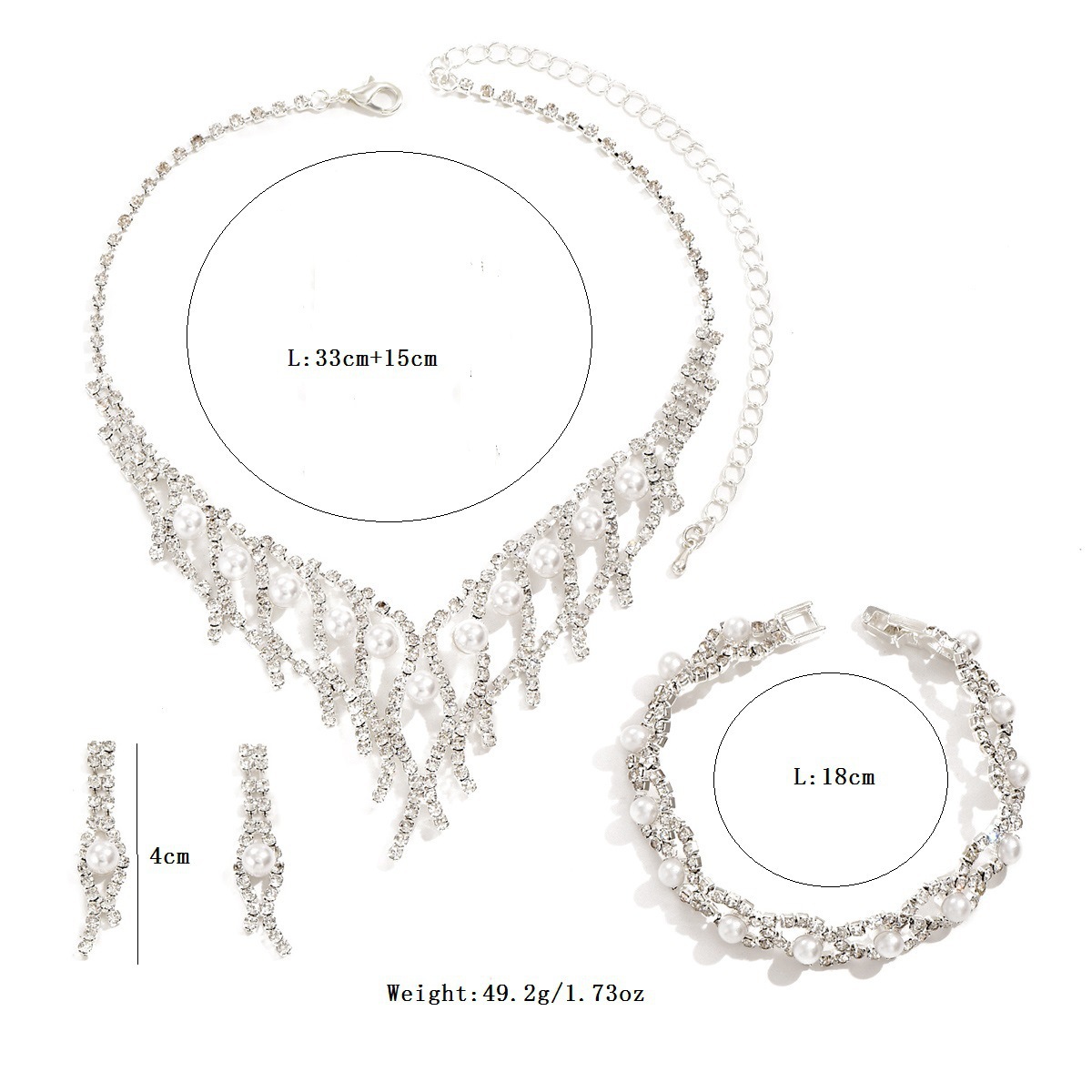 Earrings + Necklace Quantity Fashion Geometric Rhinestone Plating Earrings Necklace 1 Set
