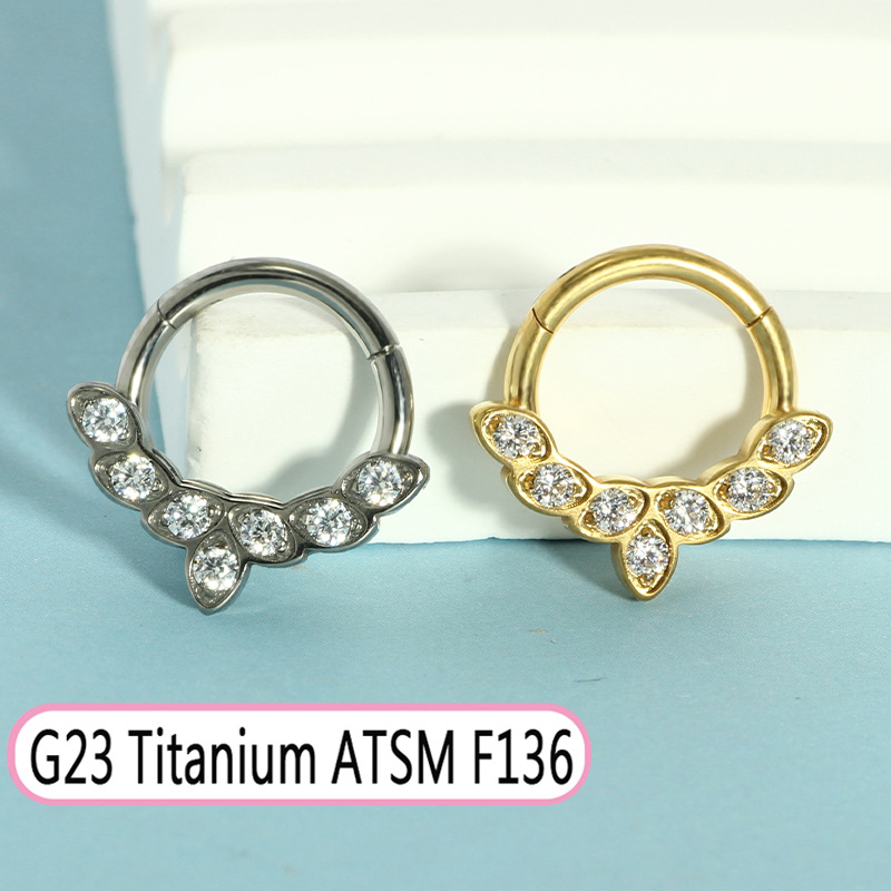 G23 Titanium Oval Zircon Septum Nose Ring Closed Ring Earring Cochlear Piercing Jewelry detail image 11