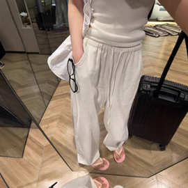 亚麻阔腿裤女2026夏季新款高腰垂感薄款宽松棉麻直筒休闲长裤子女