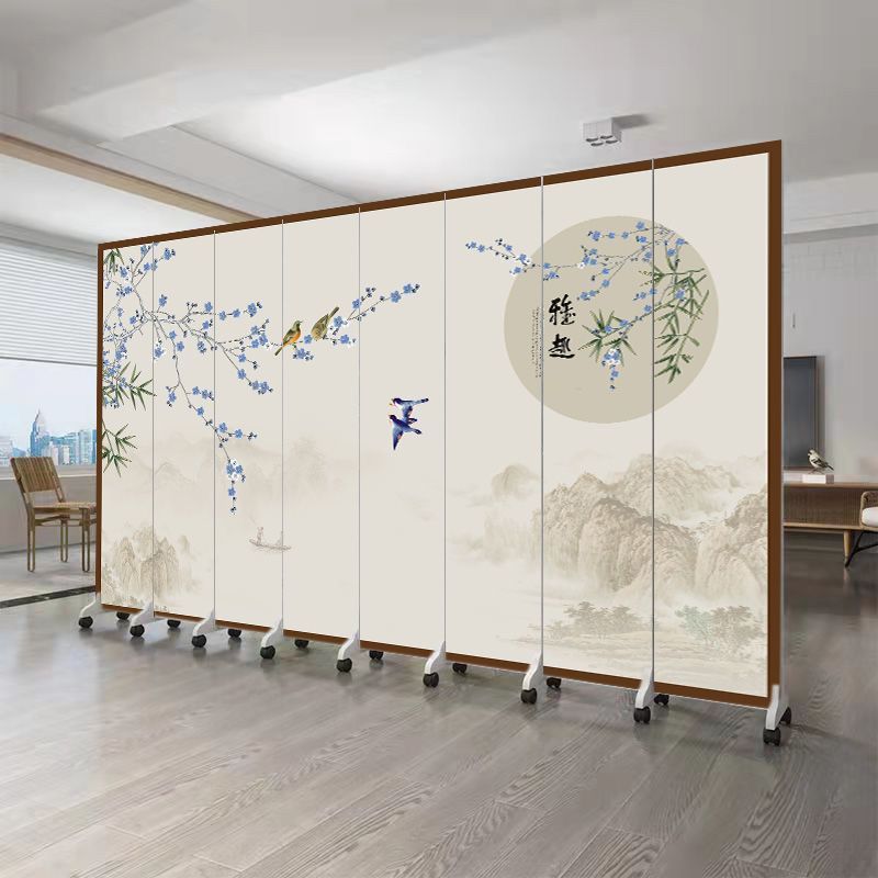 Retro Chinese Screen Partition Living Room Bedroom Entrance Office Removable Folding Landscape Flower and Bird Partition Screen