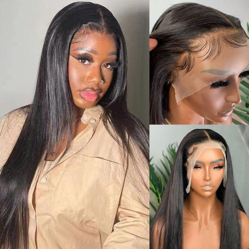 In stock wholesale European and American cross-border hot buy women's mid-length long straight front lace wig chemical fiber headgear