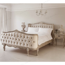 法式古董实木床简约现代主卧婚床美式乡村复古做旧奢实木床布艺床