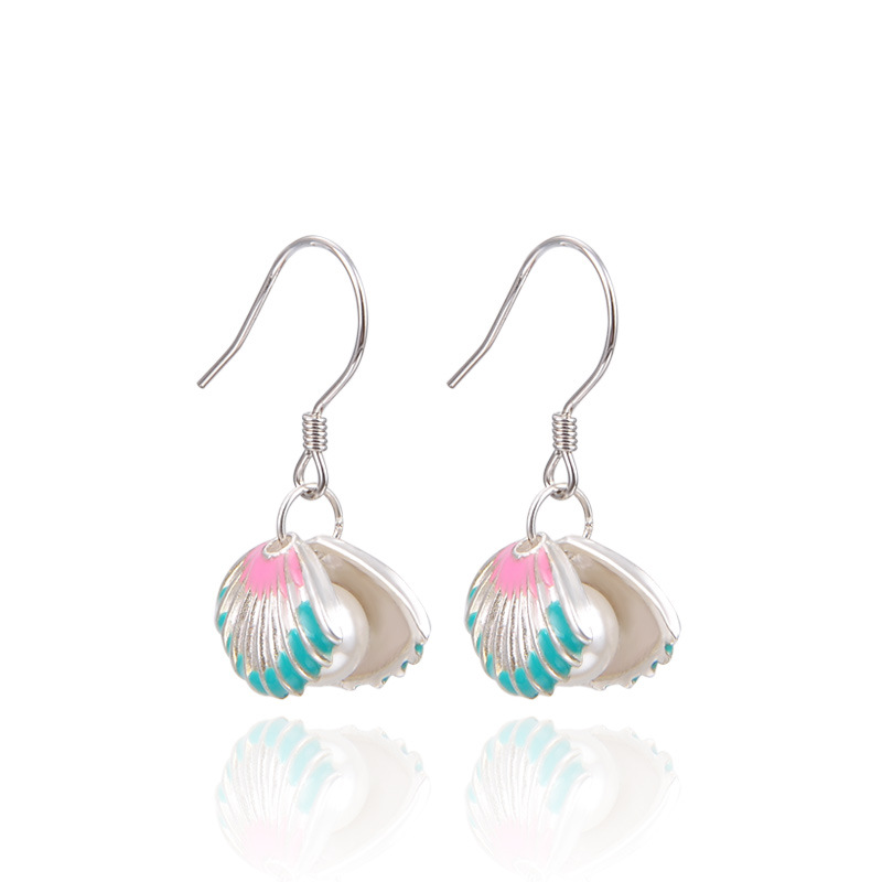 S925 plata de ley pendientes de perlas de vitrina moda de las mujeres Corea del Sur elegante nicho diseño de alto grado pendientes de concha