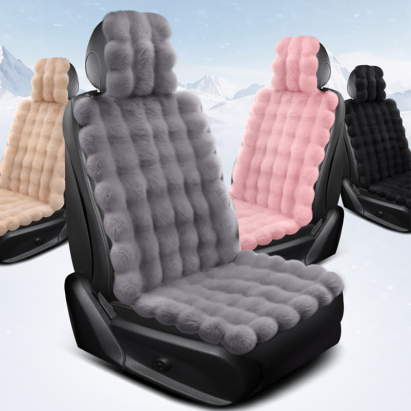 Universal X215 Thickened Fleece Warm Car Winter Seat Cushion (Wool pad) - driver-seat-with-backrest-and-head-cap-1-set
