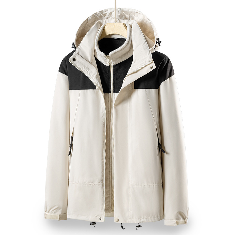 23658 ropa de asalto al aire libre para hombres y mujeres otoño y invierno manga corta 3 en 1 desmontable a prueba de viento impermeable revestimiento de terciopelo