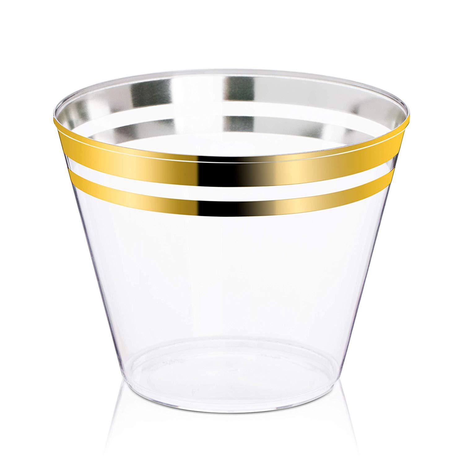 Vaso desechable de plástico de doble borde con estampado en caliente de 9 oz, vaso para comida occidental, vaso para agua potable, vaso de aviación de PS