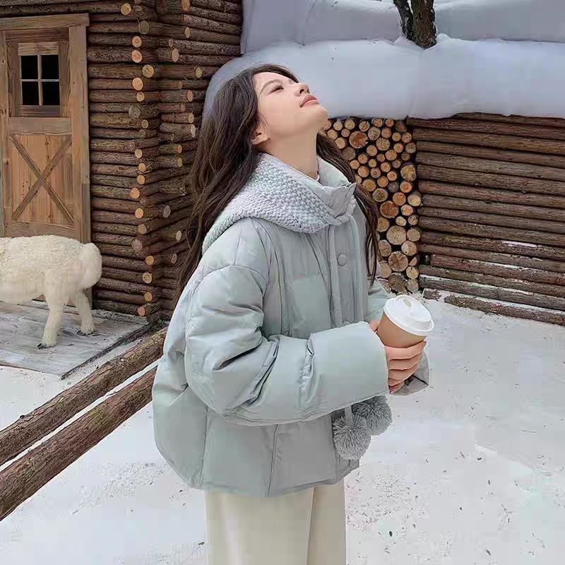 彧言 毛线帽拼接羽绒服女冬季新款设计感韩系甜美风宽松显瘦外套