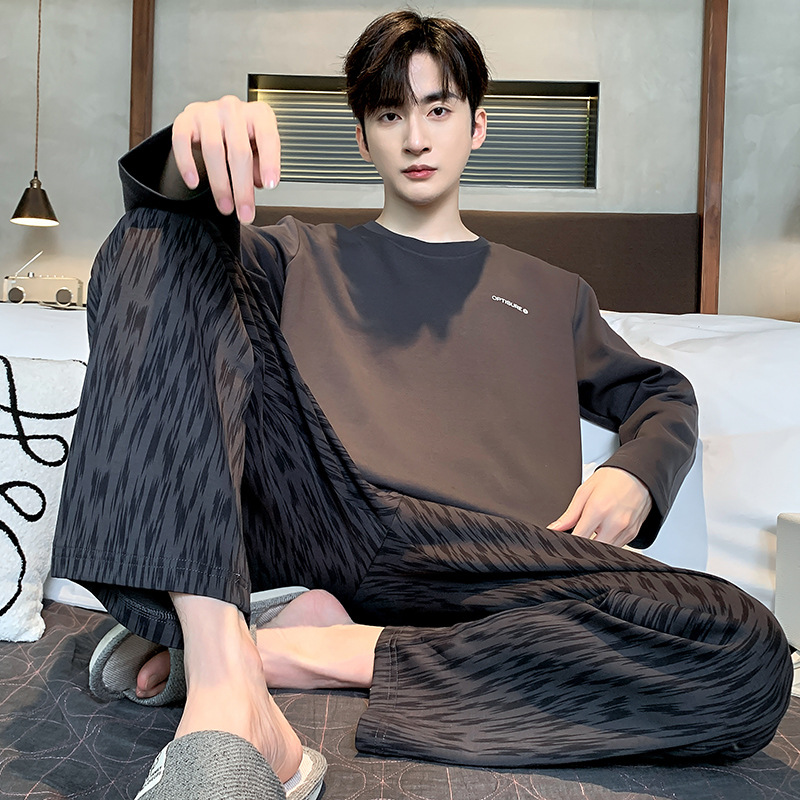 Pure Cotton 2024 New Men's Pajamas Spring and Autumn Long Sleeve Men's Fall Home Set Wearable Home Pajamas