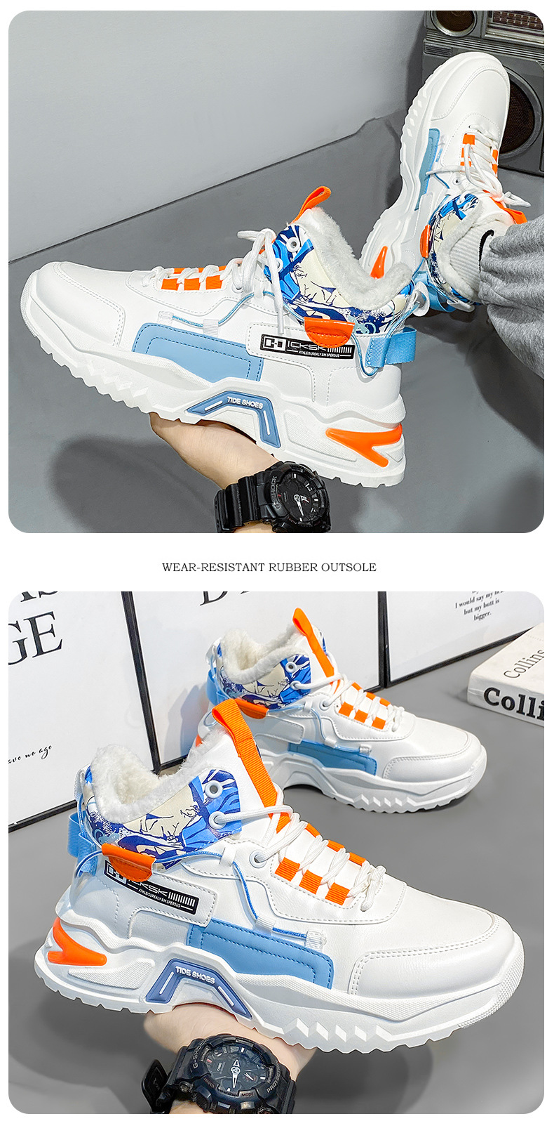 Scarpe invernali alte da uomo in velluto caldo, due sport per ragazzi, adolescenti, con pelliccia integrata, in cotone, per la protezione dal freddo_voghion.com