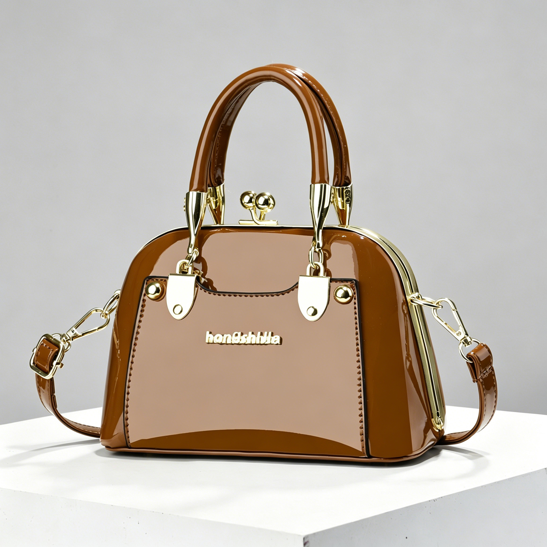 2026 nuevo retro oro fijo bolso de mano concha de mujer ligero lujoso bolso de cuero brillante temperamento transfronterizo bolso de hombro de mujer image 12