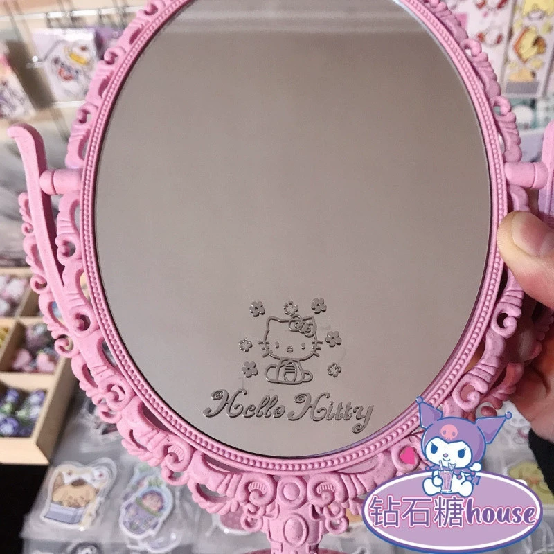 Зеркало Vanity Hello Kitty овальное розовое, зеркало 16×21 см, общая высота 30 см, ретро милое