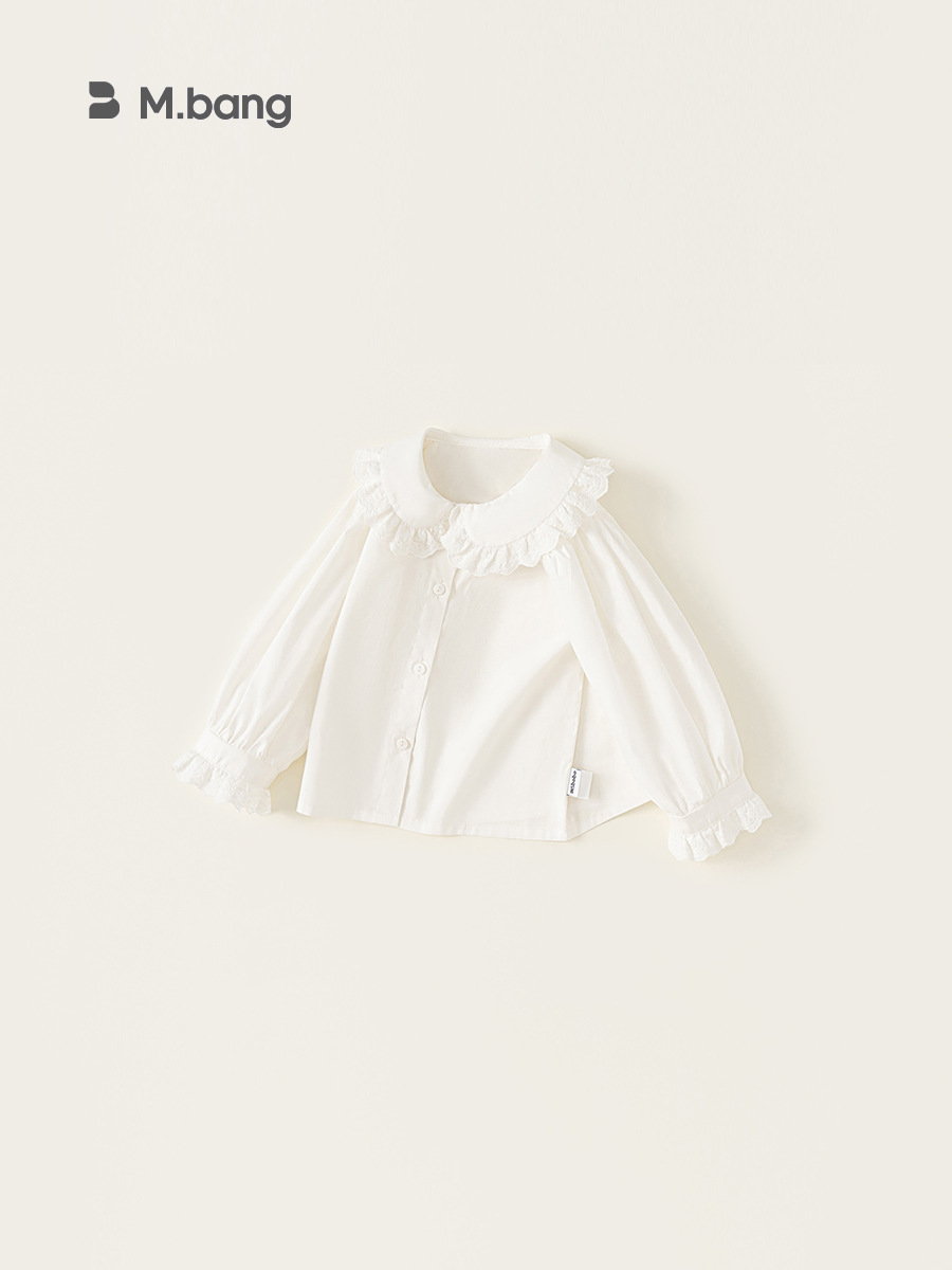 Yoobao ropa infantil 2025 otoño camisa blanca de niña nueva muñeca de encaje cuello camisa de manga larga para bebés