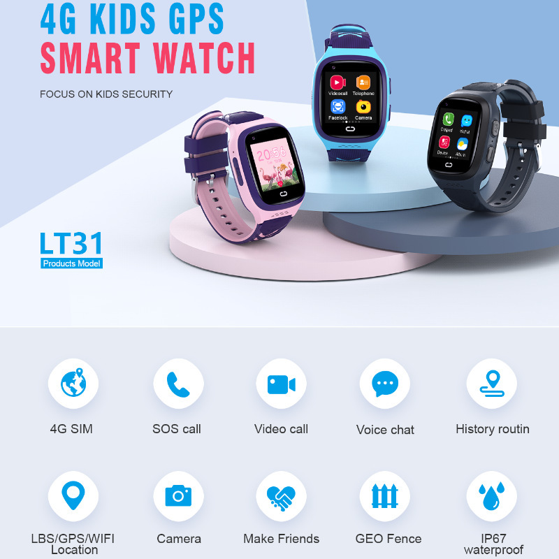 Transfronterizo nuevo LT31E niños posicionamiento reloj 4G video llamada impermeable pantalla táctil cámara tarjeta teléfono reloj