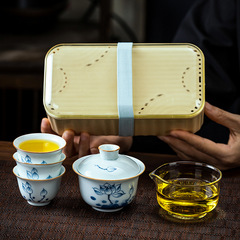 手描き携帯工夫茶器旅行装蓋碗三杯茶セット定logo快客プレゼント元旦イベント