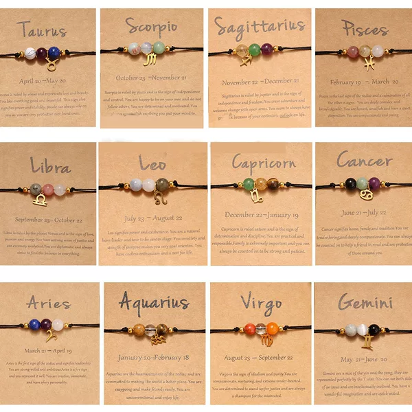 Foreign Trade Factory Twelve Zodiac Signs Bracelet Handmade Woven Bracelet for Women Natural Stone Crystal Bracelet Adjustable