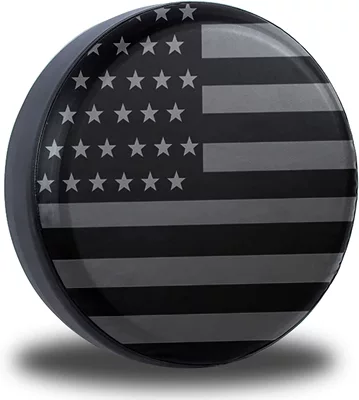 Suitable for Jeep Wrangler Sahara Hummer Toyota American Flag Spare Tire Cover Tire Cover (Spare wheel cover) - 14-inch-65-69cm-black-and-gray-flag