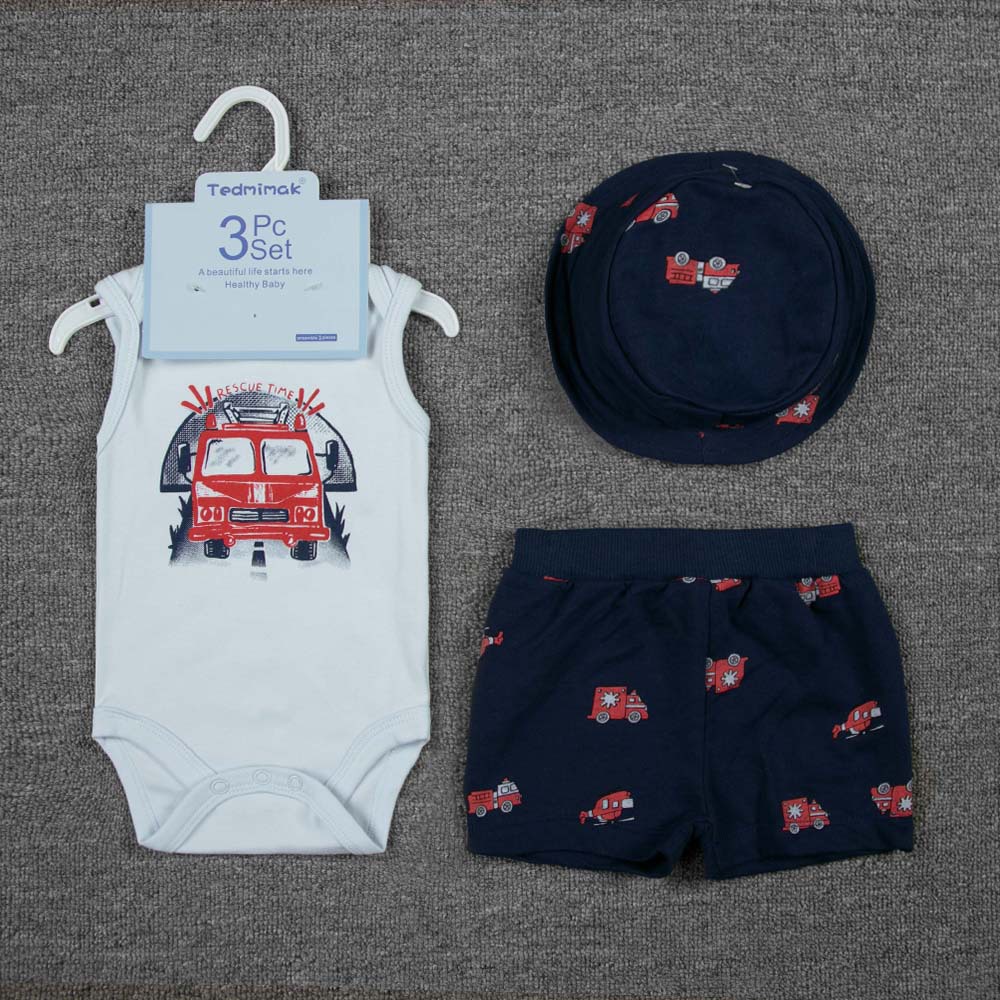 Comercio exterior chaleco de bebé de verano para hombres y mujeres con tres piezas con sombrero, ropa de trepa, ropa de bebé de verano delgada