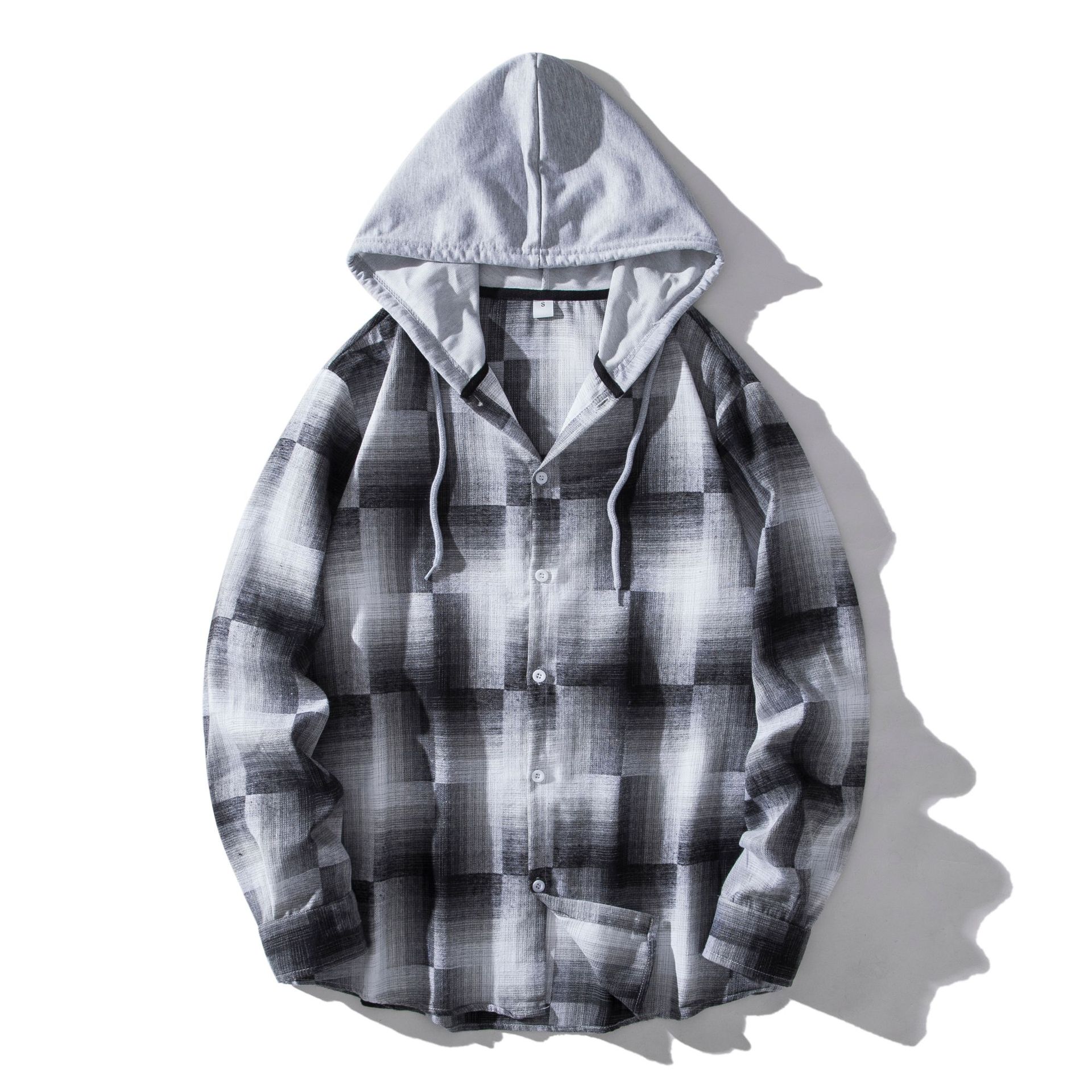 Herren Flanellhemd Mit Kapuze Kariertes Oversized Freizeithemd_voghion.com