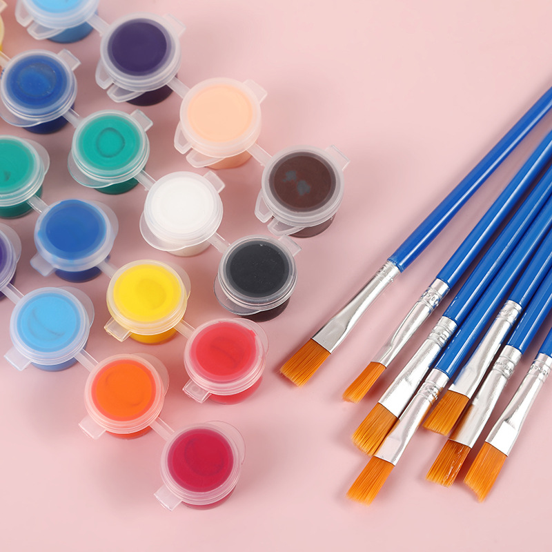 Los niños de pintura acrílica 12 colores traje 6 siameses kindergarten estudiante arte suministros graffiti DIY yeso tira pigmento