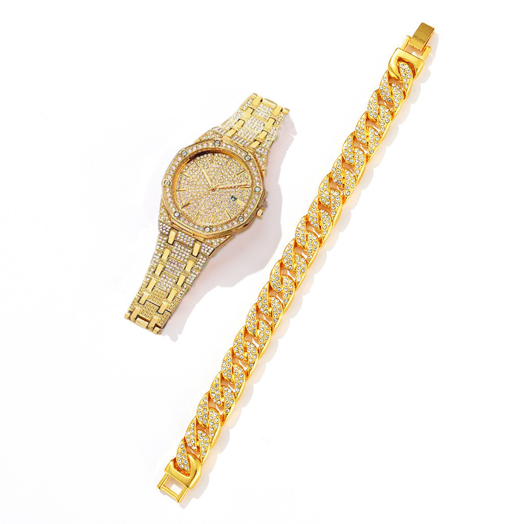 Business fashion trend Diamond Octagonal dial quartz watch + diamond bracelet (2pcs/set)_voghion.com