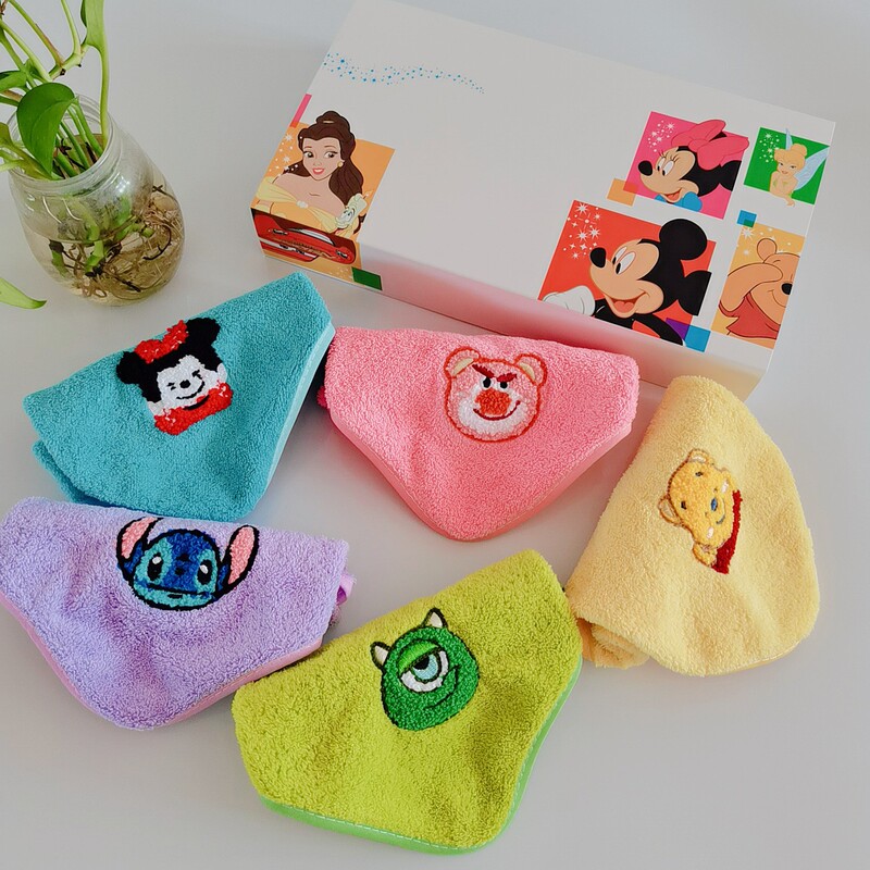 Cartoon Embroidered Baby Square Towel Baby Face Towel Soft Absorbent Kindergarten Hand Towel Children's Wash Towel