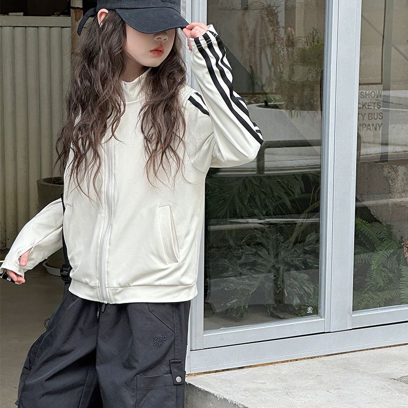 Internet popularidad de la versión coreana de la chaqueta casual con cremallera de los niños de primavera y otoño nuevo estilo extranjero chaqueta de moda a rayas