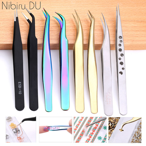 Stainless steel hardware tweezers, straight electronic tweezers, precision thickened anti-static tweezers, pointed head, bent head, nail art tweezers