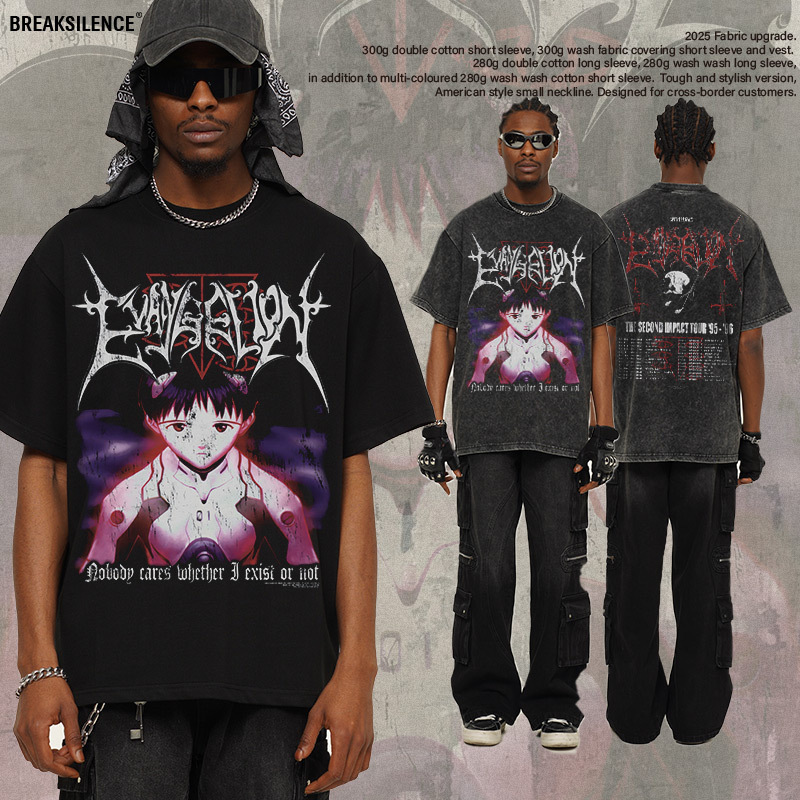 2025 Cross-border Summer New Century Gospel EVA American Retro 300g Cotton Heavy Men's T-shirt Printed Short Sleeve Men 2025 Cross-border Summer New Century Gospel EVA American Retro 300g Cotton Heavy Men's T-shirt Printed Short Sleeve Men