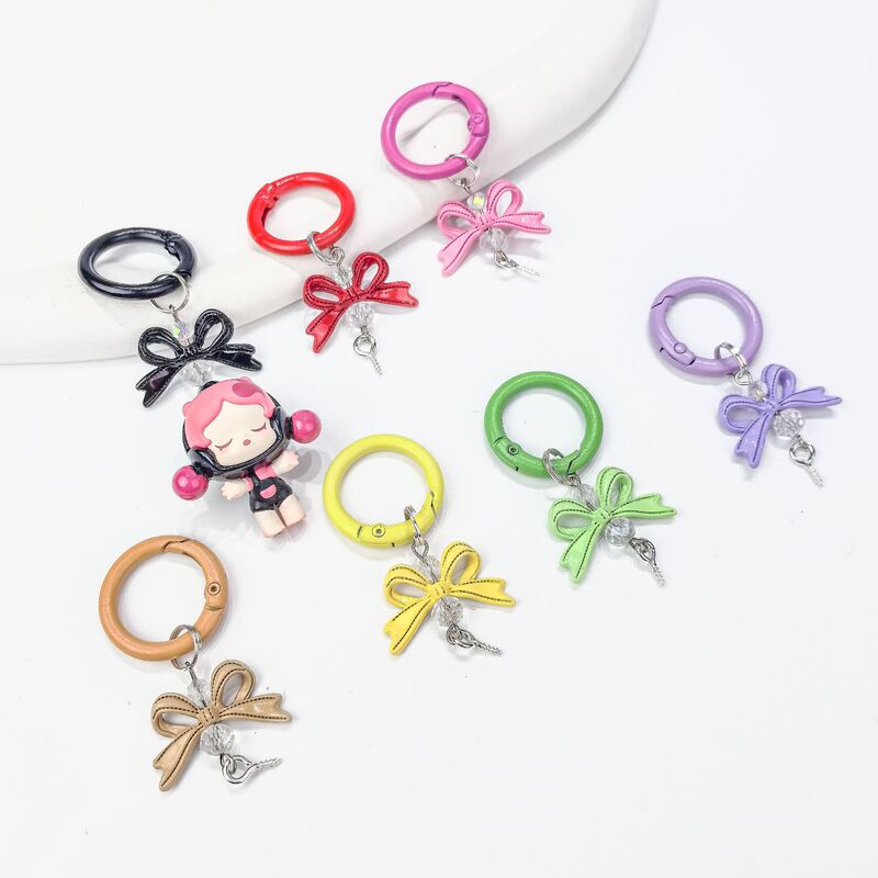 New Creative Beaded Cute DIY Alloy Bow with Horn Nail Blind Box Resin Doll Hanger Keychain