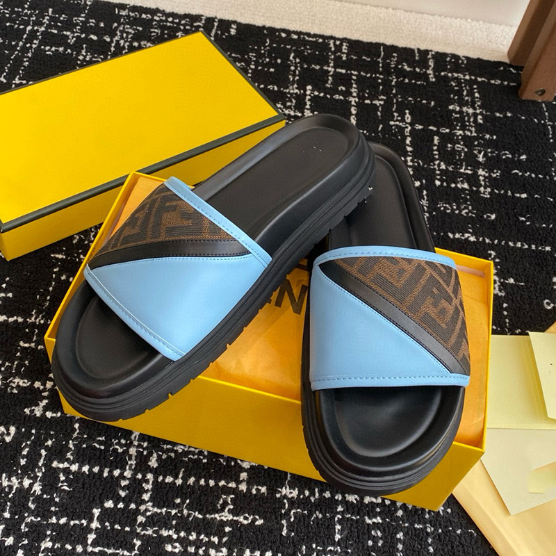 Zapatillas de hombre de suela gruesa FD Singapur Vietnam Turquía 2025 verano cuero FF letras jacquard presbies chanclas