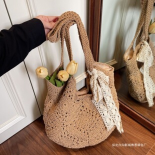 Summer capacious shoulder bag, knitted one-shoulder bag
