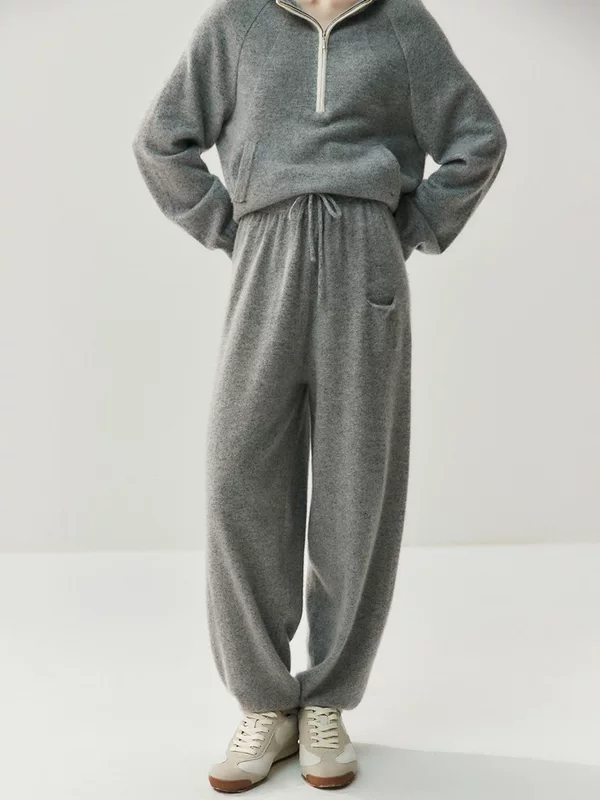 Cashmere trousers for leisure, woolen flashlight, high waist, loose fit