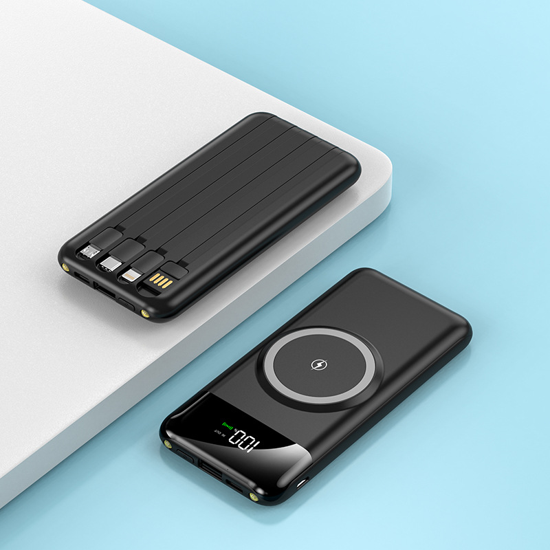 Venta al por mayor ultra-Delgado de carga inalámbrica 20000 mA banco de energía viene con cuatro cables portátil de energía móvil de carga rápida logo