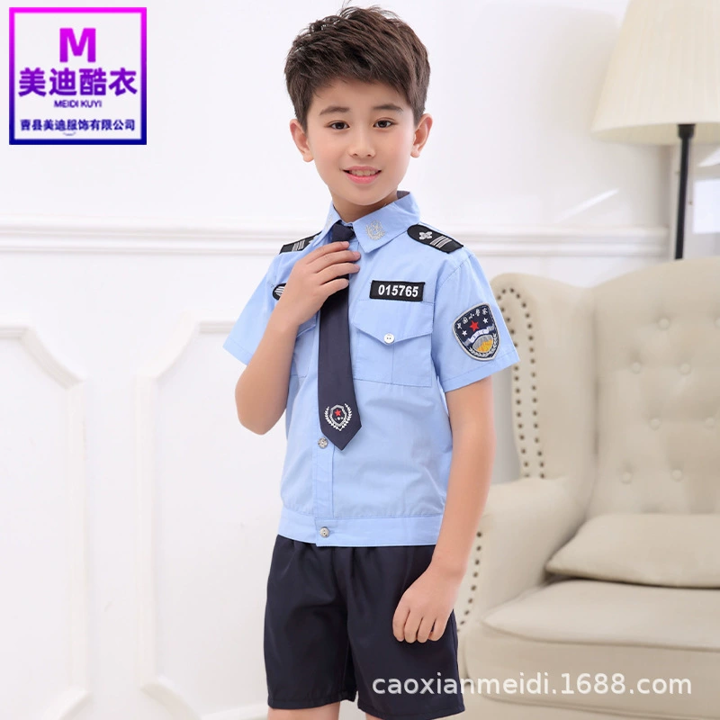 Детская полицейская форма, полицейская форма для мальчиков с короткими рукавами, шорты для мальчиков, летняя полицейская форма, рубашки небесно-голубого цвета, костюмы для выступлений