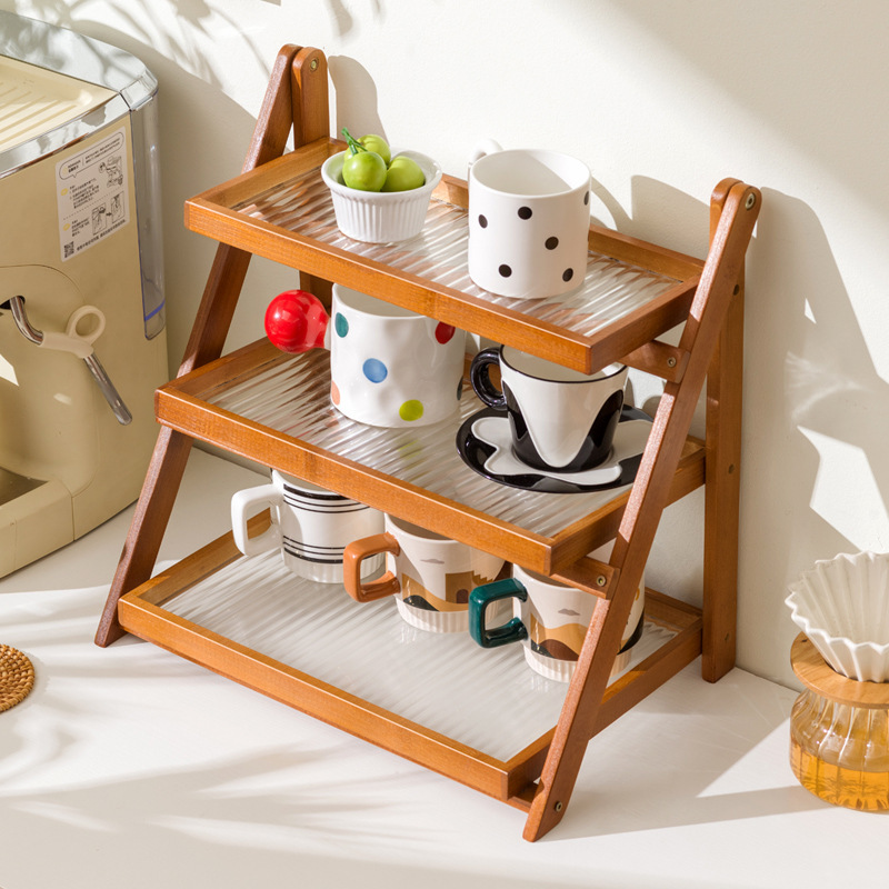 Foldable Storage Rack Desktop Small Hand-Brewed Coffee Corner Arranger Bar Table Dining Table Coffee Cup Storage Display Rack