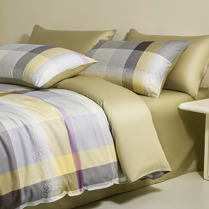 Cama de algodón de alta sensación de 100 piezas de algodón largo, cuatro piezas de sábanas de algodón, colchón de cama, tres piezas de cama