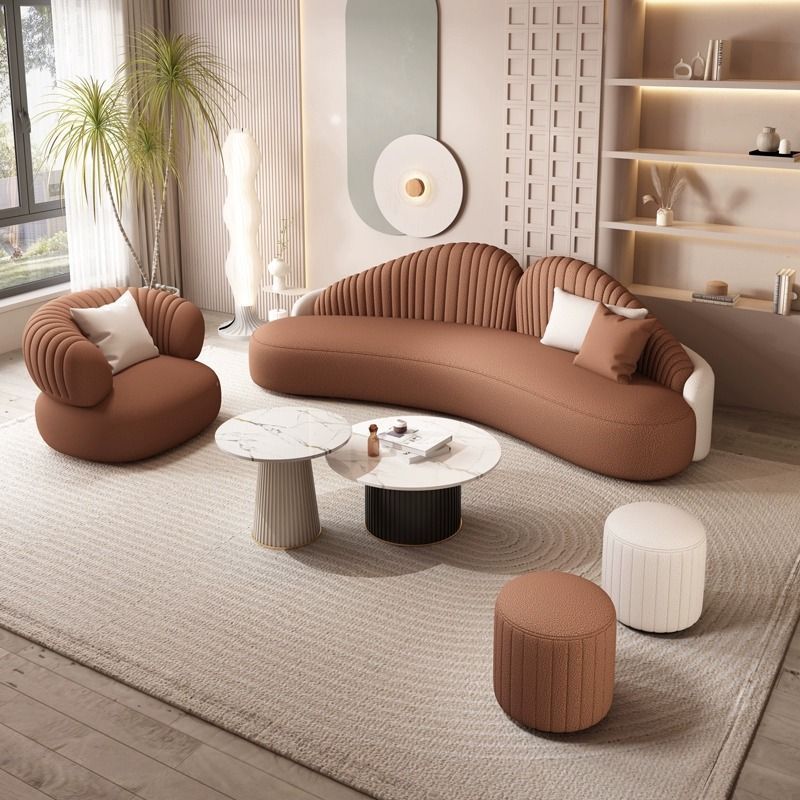 北欧小户型异形弧形沙发布艺休息区接待院创意服装店网红款