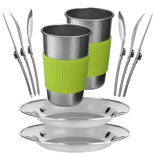 New portable plate 12-piece outdoor camping tableware self-driving barbecue plate stainless steel picnic plate set