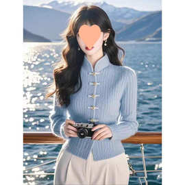 秋冬新款2025新中式国风盘扣立领毛衣女高级感时尚开衫长袖上衣