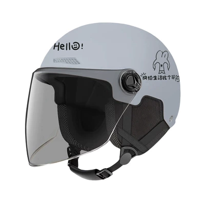 Electric Vehicle Helmet, Impact-Resistant, Sun-Proof Half – Motosiklet kaskı (dəbilqə) - 3c-four-seasons-removable-ear-protection-gray-tea-mirror-sunscreen-and-anti-fog-one-size-fits-all