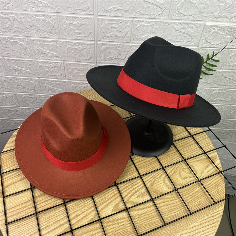 AliExpress sombrero de lana Jazz sombrero británico ala grande Xu Wenqiang mismo estilo versátil de ala ancha sombrero de caballero sombrero de rendimiento de los hombres