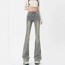美式复古水洗微喇叭牛仔裤女春季新款高腰弹力修身显瘦牛仔裤新款
