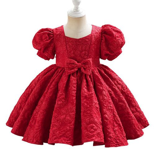 Girls 'dress, court style, small dress, children's bubble sleeves, bow dress, princess dress, cute performance dress