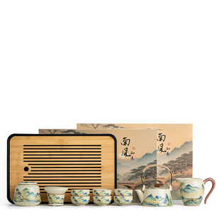 New Ru Kiln Kung Fu Tea Set suit Ceramic Household High-end Gift Giving Chinese Style Teapot Teacup Tea Tray Complete Set of Tea Set