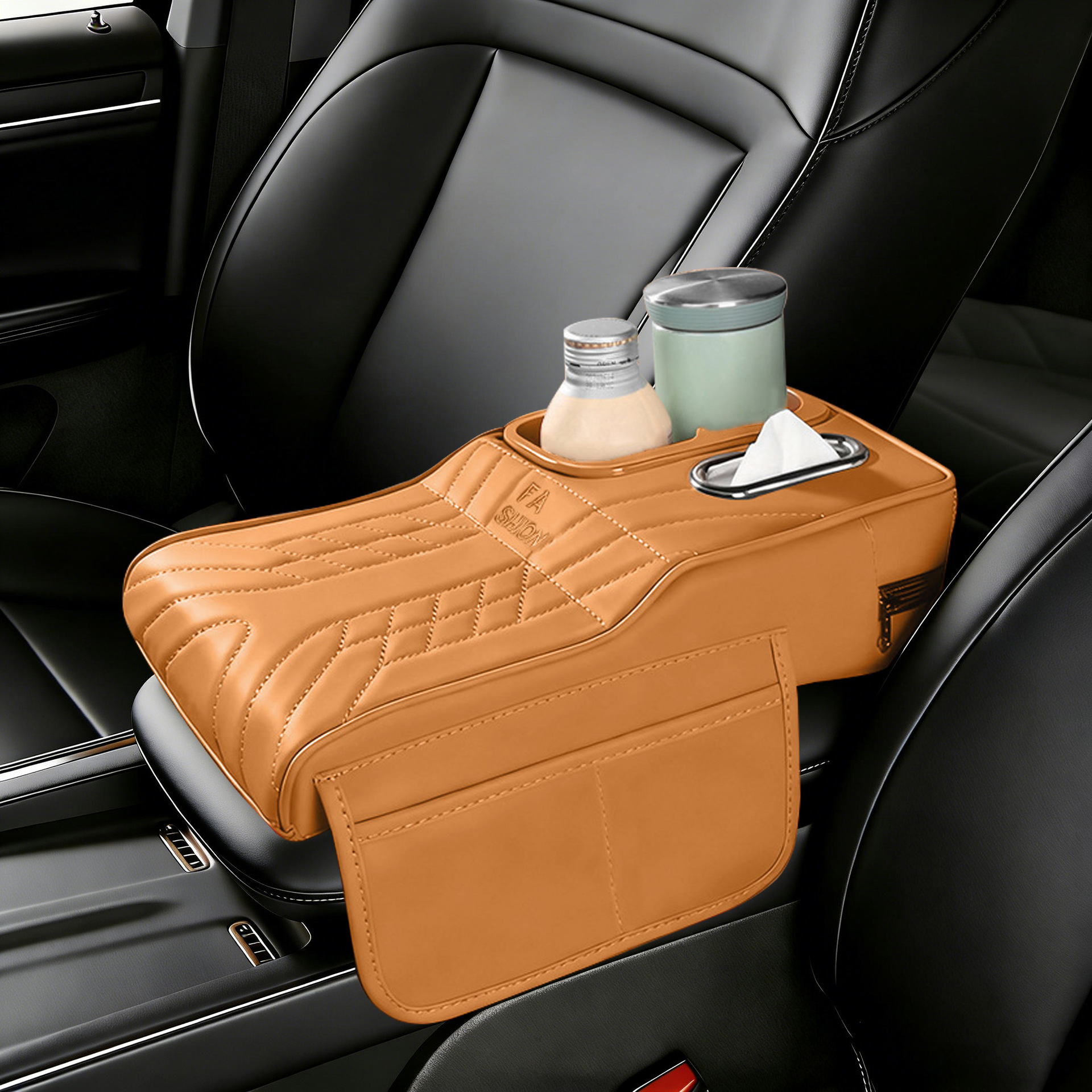 Car Armrest Box Pad, Height-Increasing Pad, Car Interior Storage Box with Tissue Holder, Cup Holder, Car Central Elbow Rest, Elbow Pad